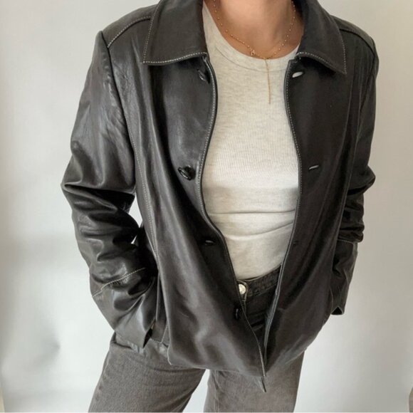 Vintage Anne Klein Genuine Black Leather Jacket - Picture 3 of 16